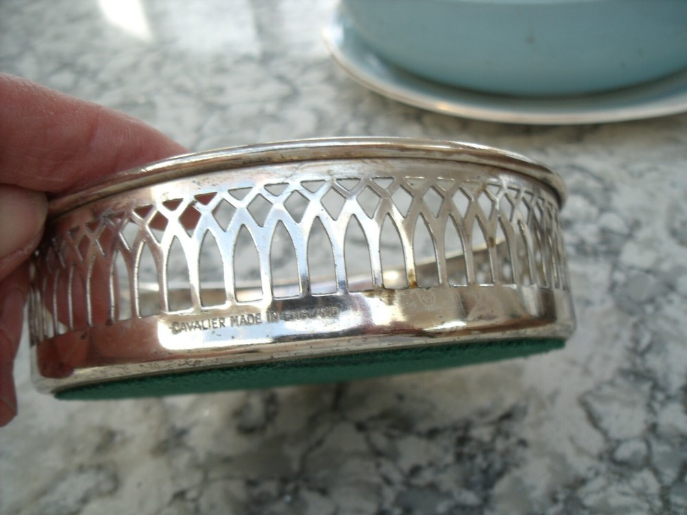 Silver Plated Coaster with Floral pattern ~ Cavalier Made in England.