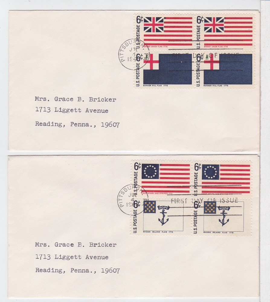 TurtlesTradingPost- Colonial Flags 1968 #1345-46 FDC 5 Covers!