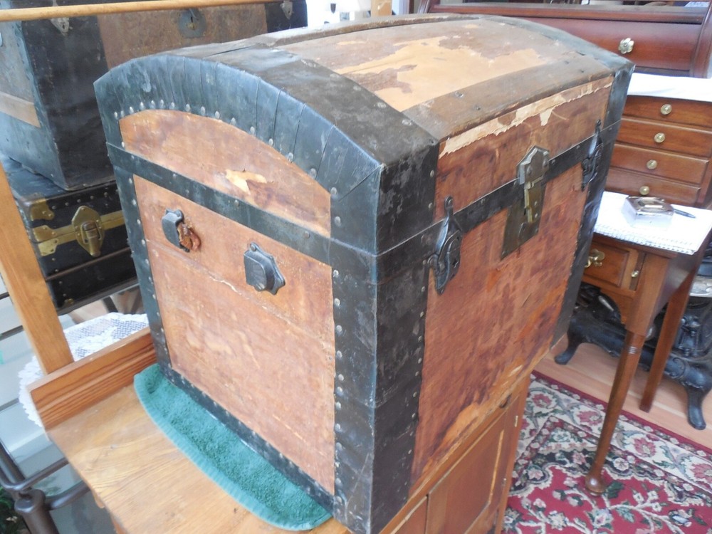 Antique Domed Wood Trunk w/ Removable Insert