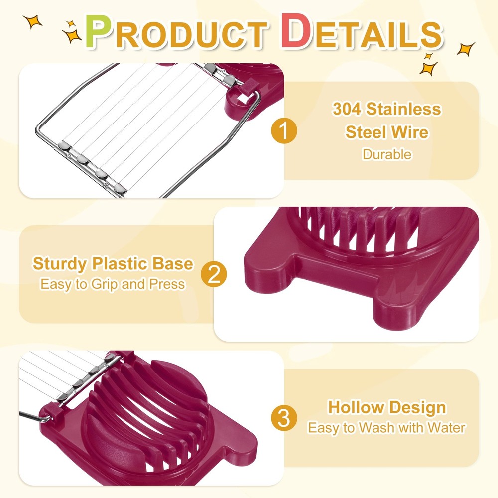 3 Pack Egg Slicer for Hard Boiled Eggs, Rose Red