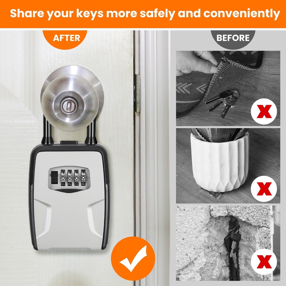 Portable Key Lock Box Gray Wall Mounted for House Key 6 Key Capacity Code
