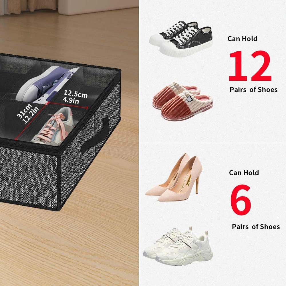 Durable and Foldable Under Bed Shoe Storage - 24 Pair Capacity with Clear View