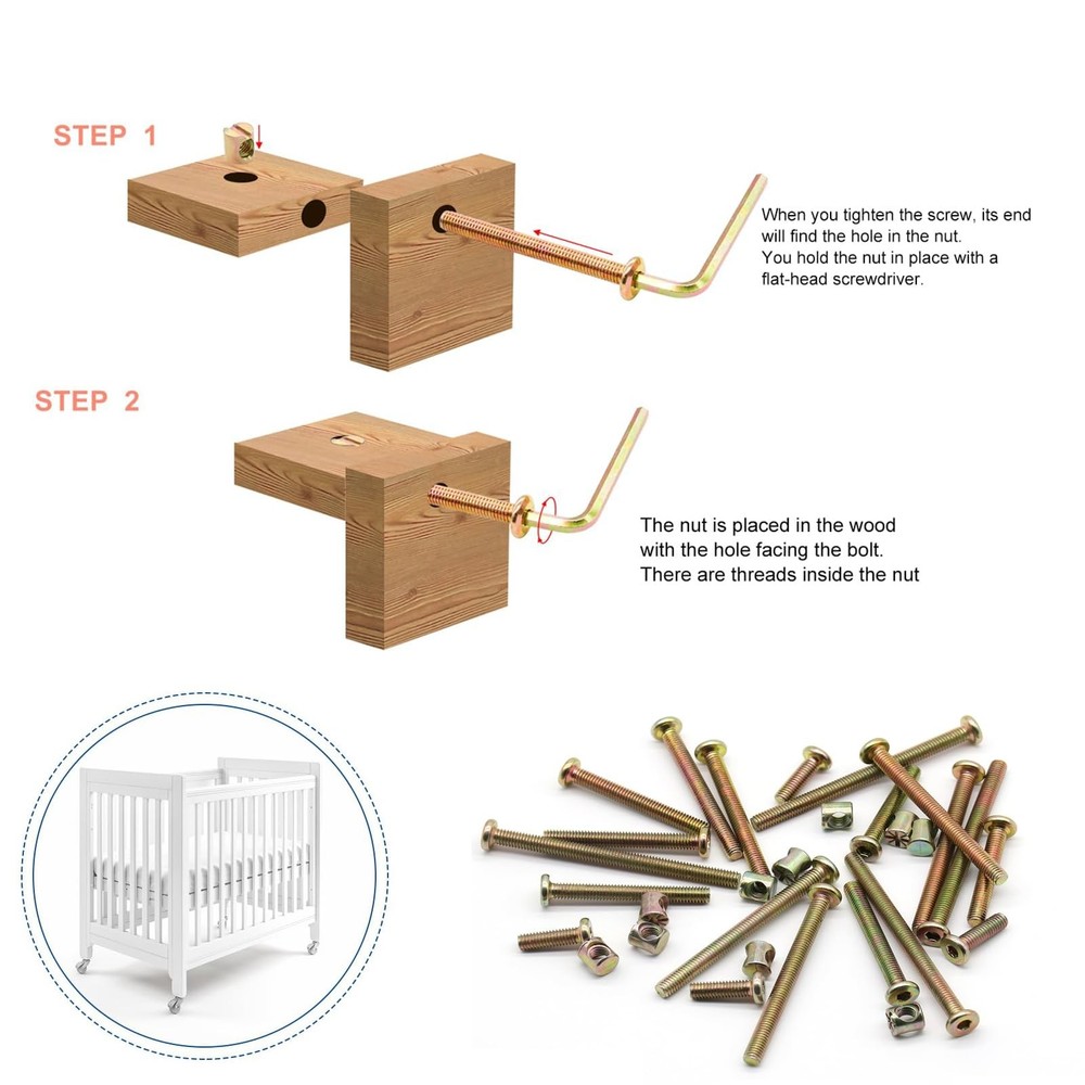 Baby Bed Crib Screws Hardware Replacement Kit, 25-Set One Size, galvanized