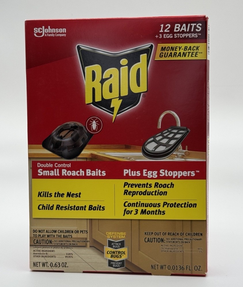 2 RAID Small Roach Baits (12) + Egg Stoppers (3) NIB