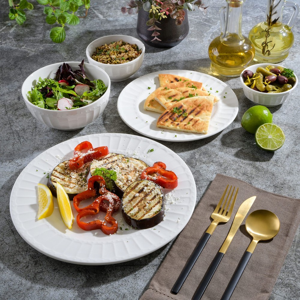 Gibson Home Gracious Dining 40 Piece Embossed Dinnerware Set for 8 White