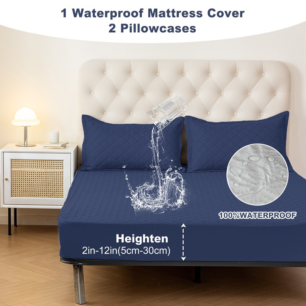 Soft Mattress Cover Solid Colored Bed Covers Waterproof For Queen Size
