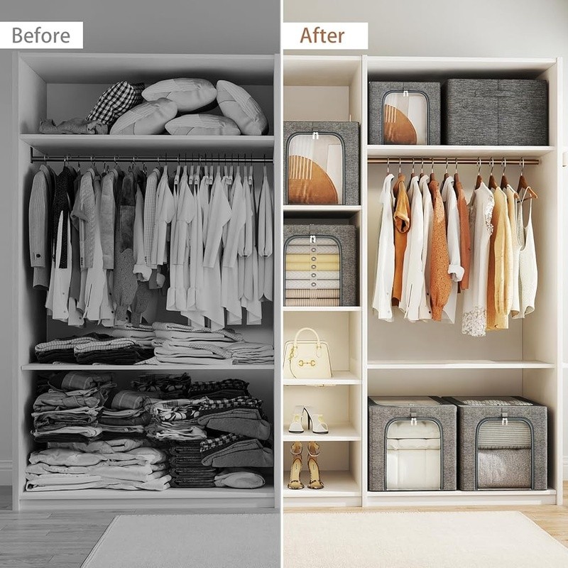 Collapsible Storage Bin W/ Clear Window Stackable Dustproof Folding Organizer US