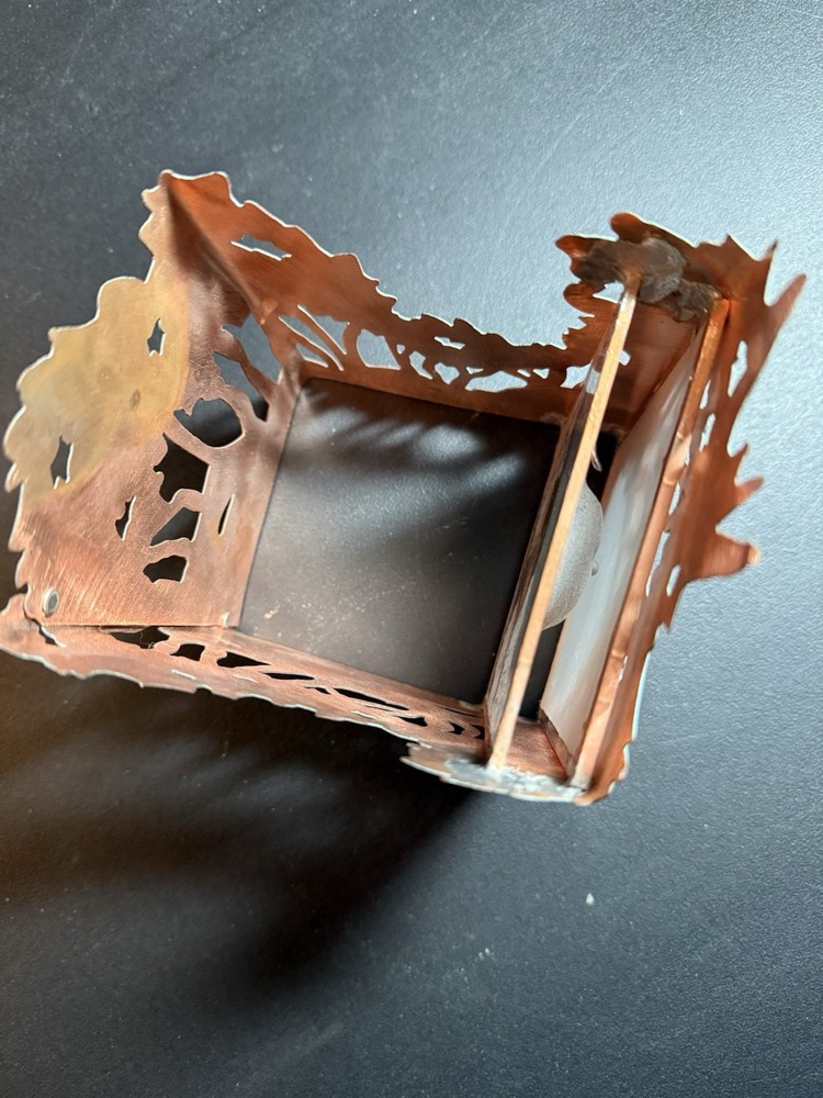 Unique Copper Candle Holder, Moon Face, Signed - 1995