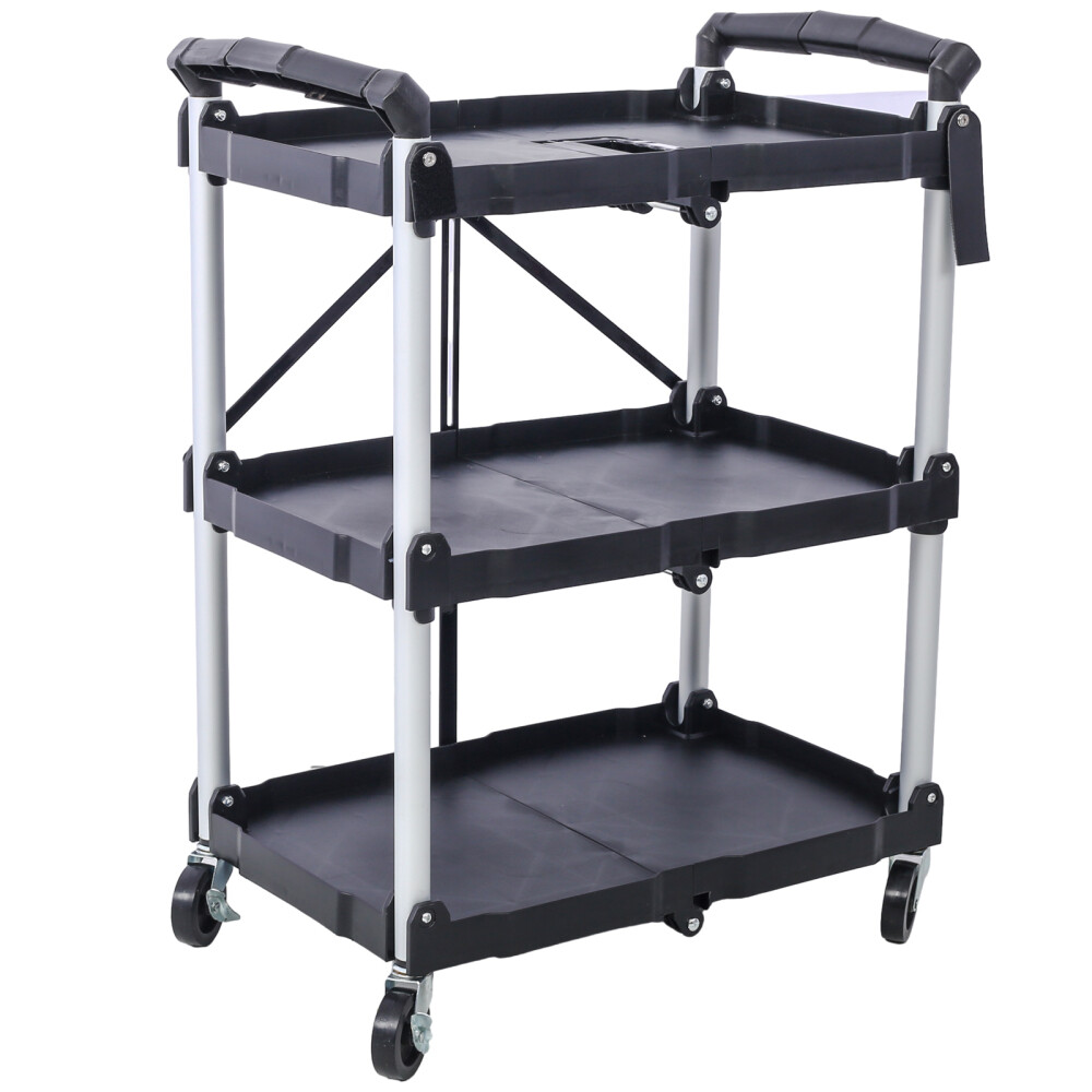 3-Layer Folding Collapsible Service Cart, Pack-N-Roll, 50 lb Capacity Per Shelf