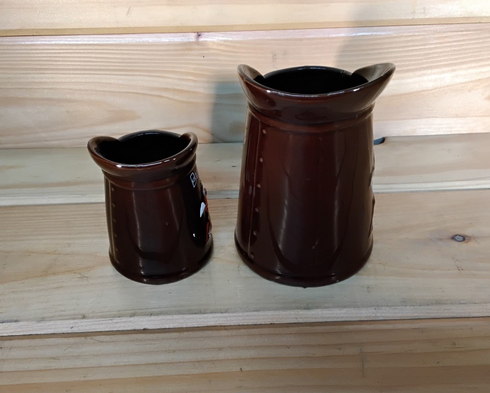 Vintage Redware Pottery Pancake Pitchers