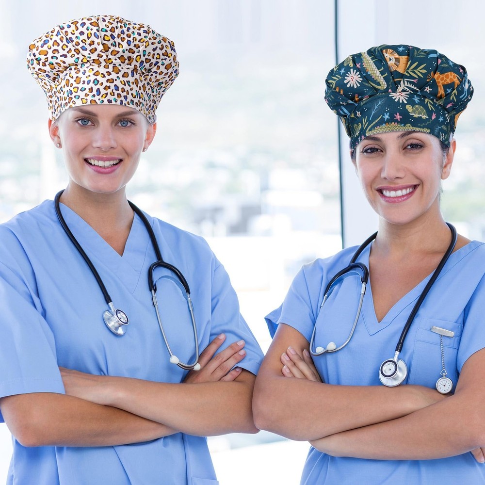 Panitay 6 Pcs Bouffant Scrub Caps with Buttons Adjustable Nurse Working Hats ...