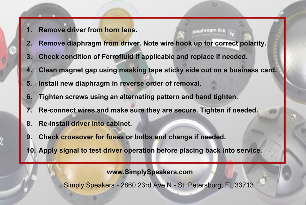 Selenium Style Speaker Diaphragm fits D210Ti Tweeter Ho