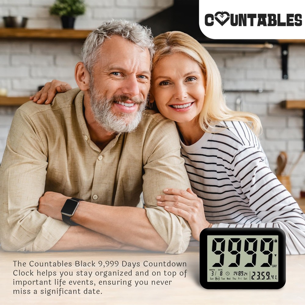 9999 Days Countdown Clock with Large LCD Display and Reusable Timer