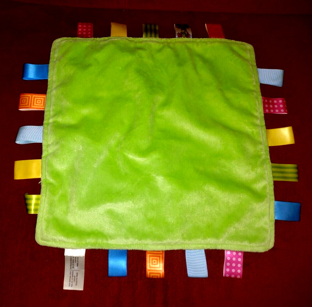 Taggies Flowers Security Blanket Velour Soft Plush Solid Lime Green Reverse Side