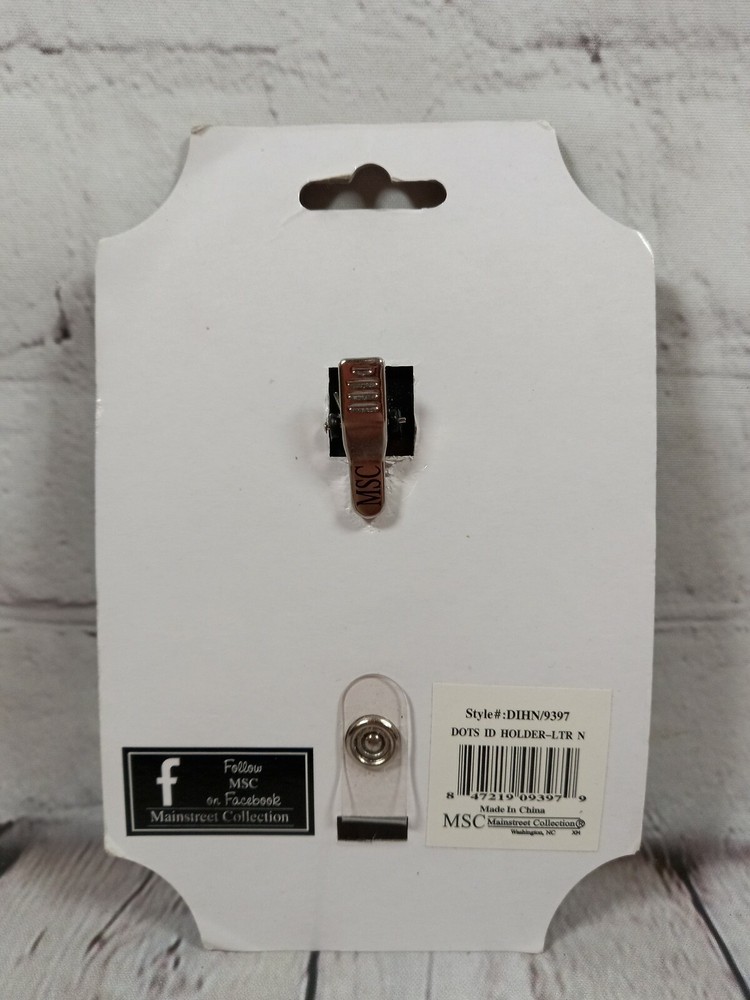 Polka Dot ID Badge Retractable Holder Personalized Initial "N" Black White Gold