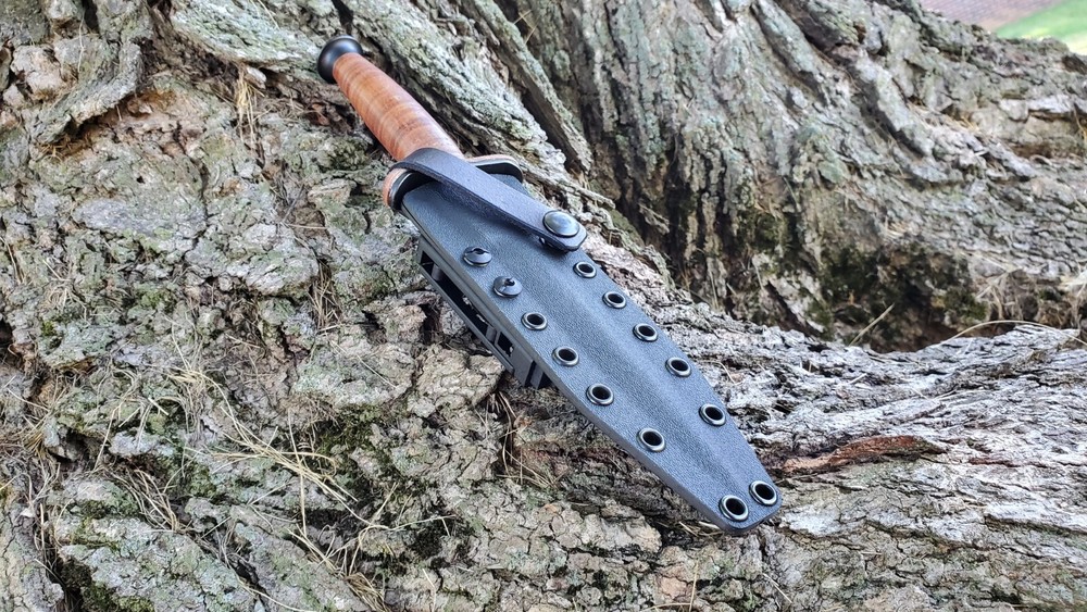 Kydex sheath, BOKERS PLUS " V-42 ", Pancake, Leather Guard Strap, Poly Clip(BK)