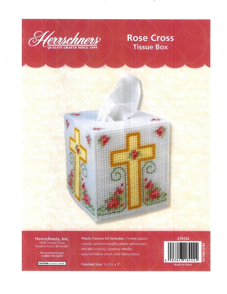 ROSE CROSS TISSUE BOX COVER  plastic canvas  PATTERN (#TF0491)
