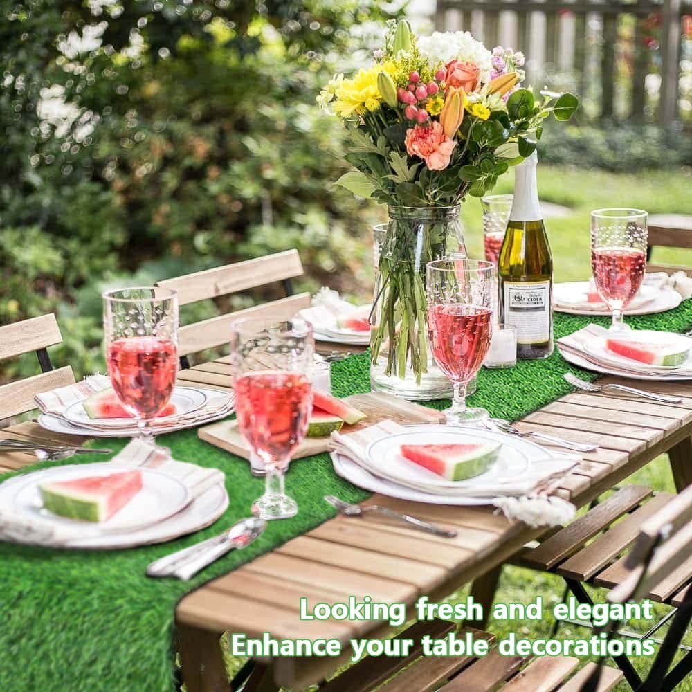 12 x 72 Inch Artificial Grass Dining Table Runner Green Table Decor for Holid...