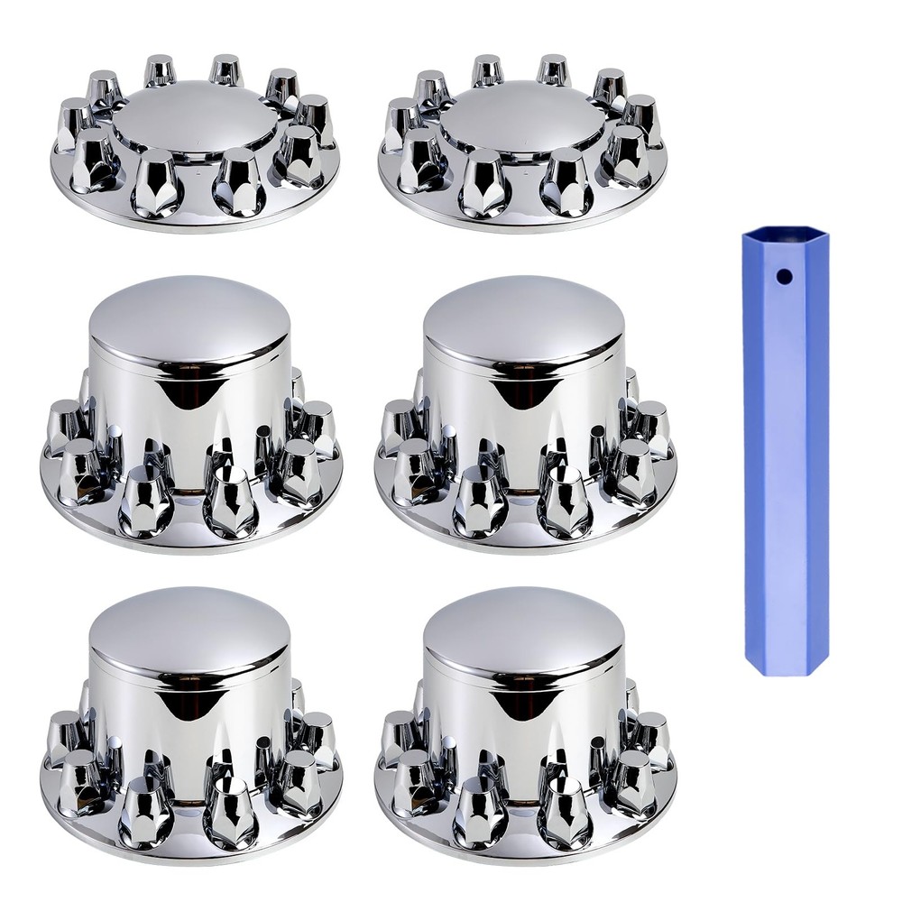 Chromed ABS Plastic Front and Rear Wheel Axle Cover Set with 33mm Lug Nut Covers