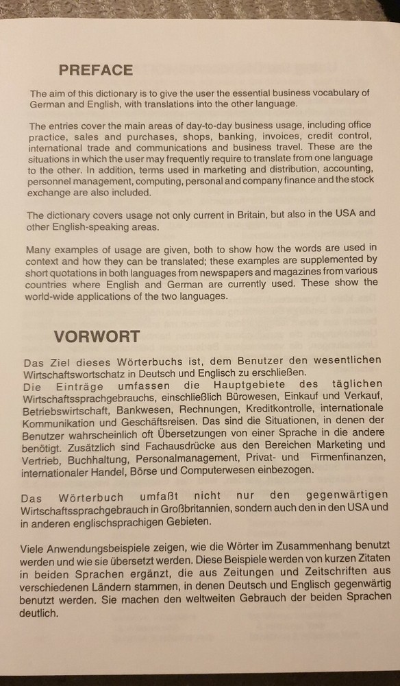 Business German Dictionary Collins 1994 PB