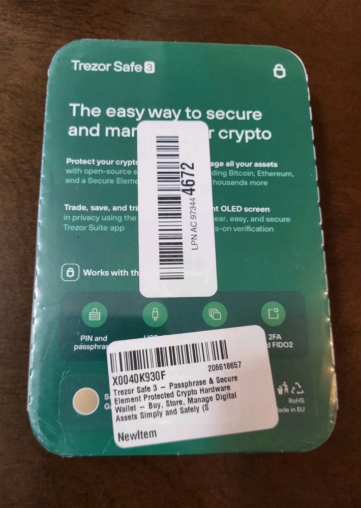 Trezor Safe 3 Universal Crypto Hardware Wallet with Secure Element & Passphrase