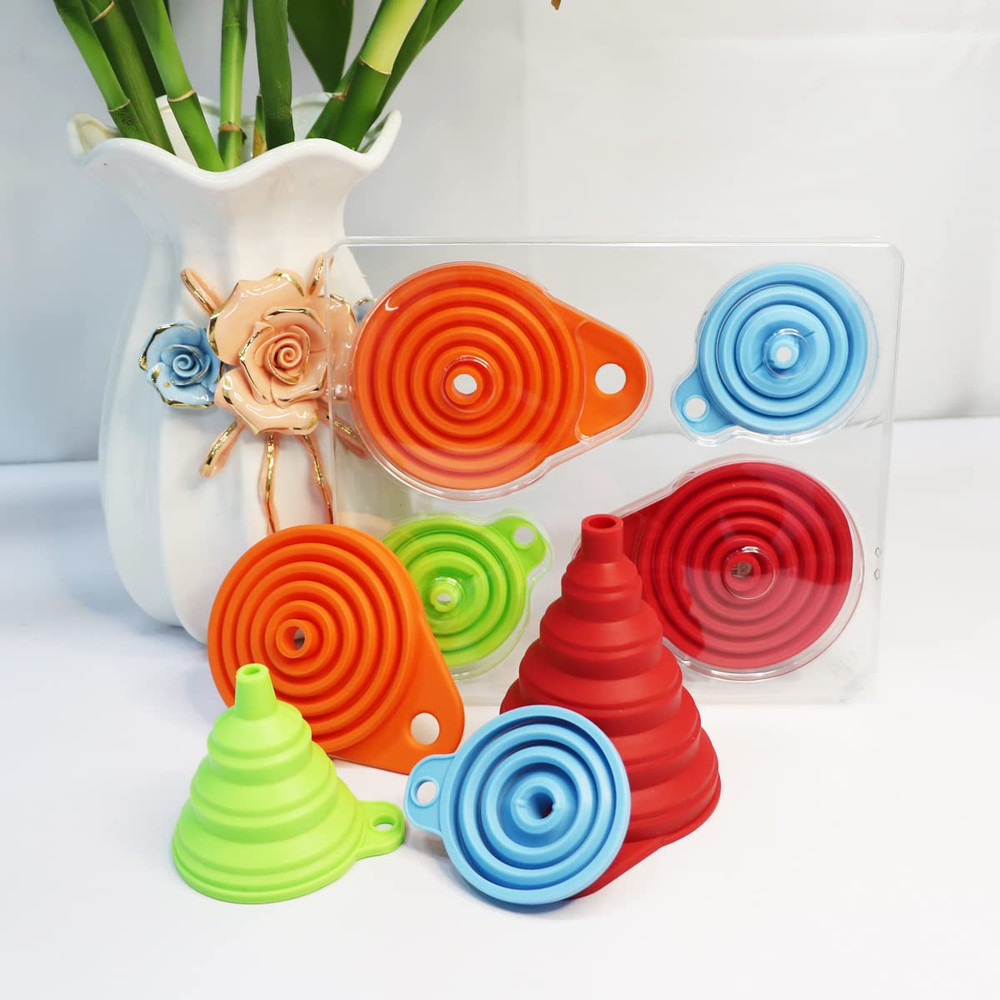 Kitchen Funnel Set 4 Pack, Small and Large, Kitchen Gadgets Accessories Foldable