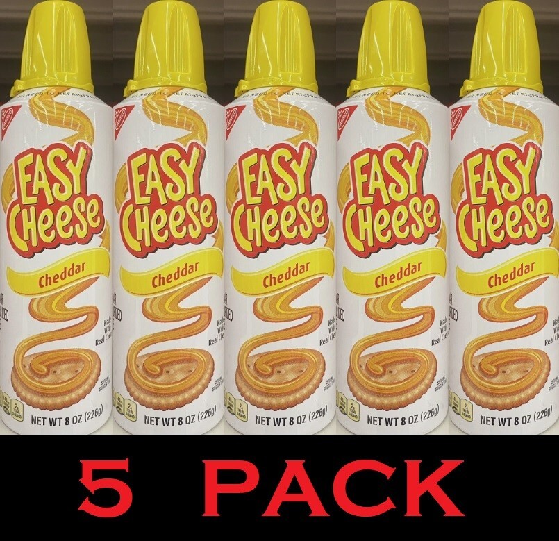 NABISCO Easy Cheese CHEDDAR Flavor Pasteurized Cheese Squeeze Can 8 oz - 5 CANS