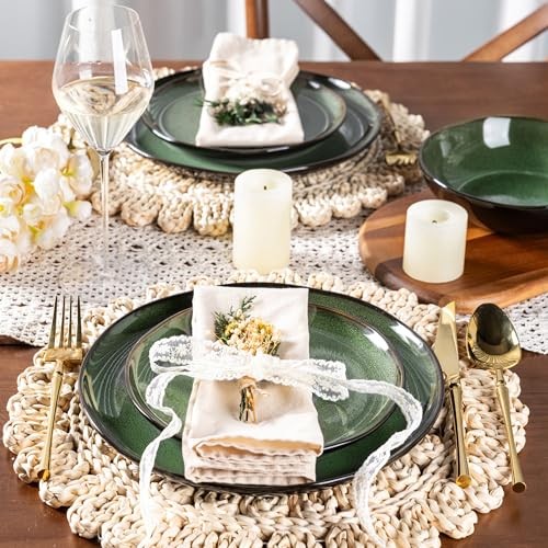 Ceramic Dinnerware Sets for 4,Wavy Service for 4-12pcs Wavy-Modern Green
