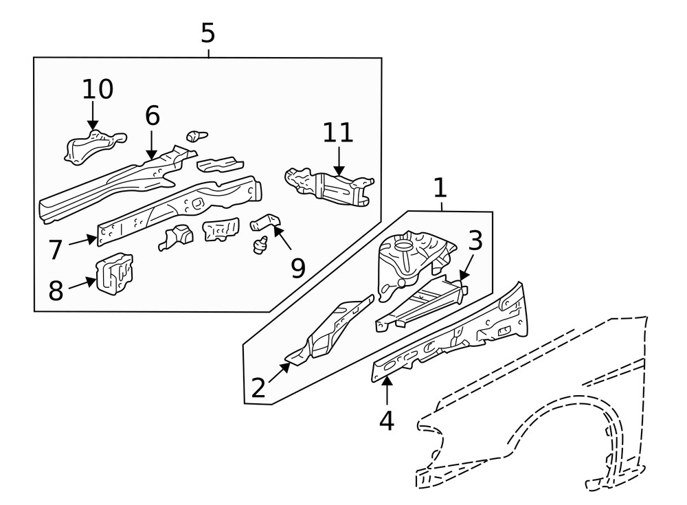 Genuine Honda Frame L Front Side 60911-S5A-A01ZZ