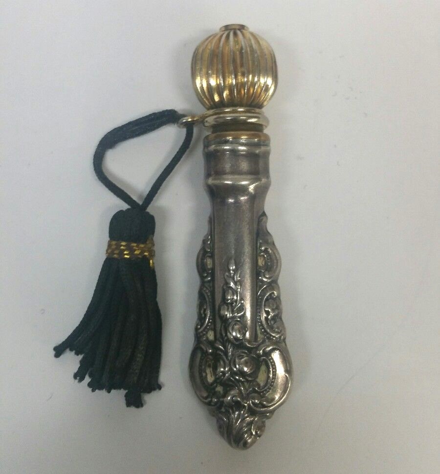 Art Noveau style Solid Sterling Silver Perfume Scent Bottle 3''