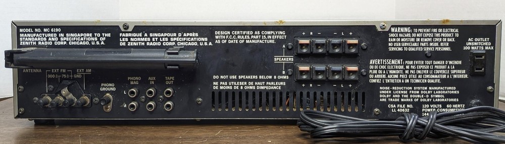 Zenith MC 6190 Digital Quartz Synthesized Receiver - WORKING w/ Issues *Read*