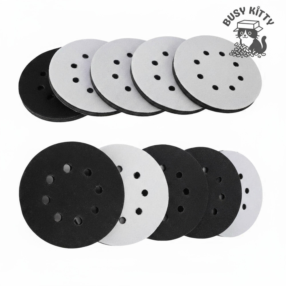 Sanding Disk Interface Pads. 10pk 5" Inch 8 Hole Foam Cushions