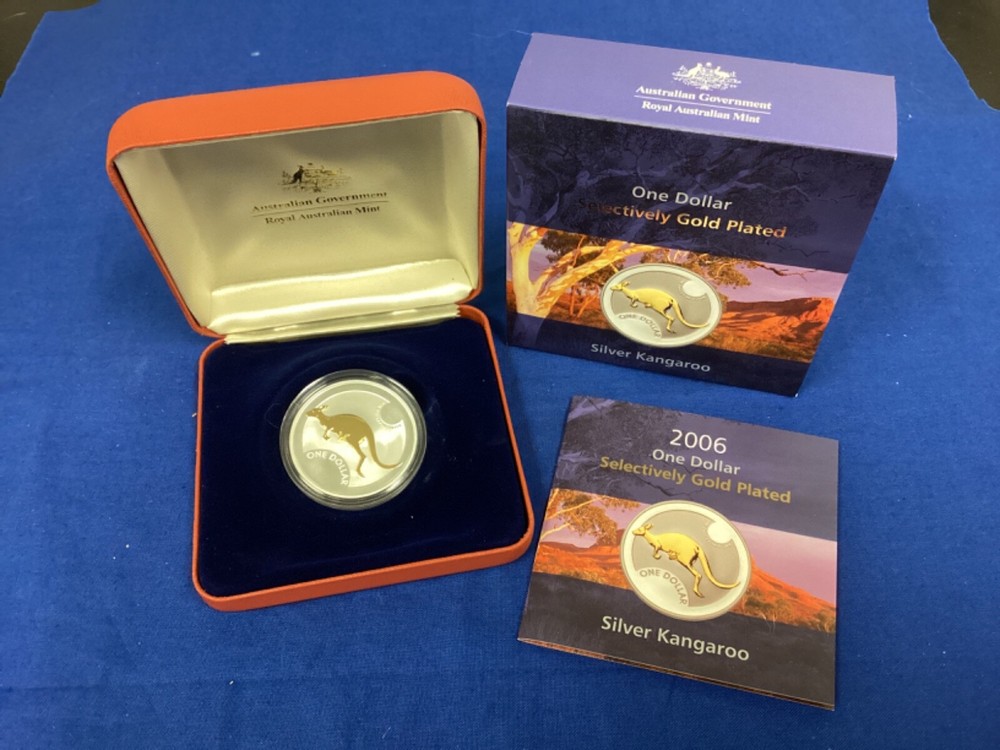 2006 RAM 1oz 99.9 Silver Kangaroo - Selectively Gold Plated - OGP/COA!