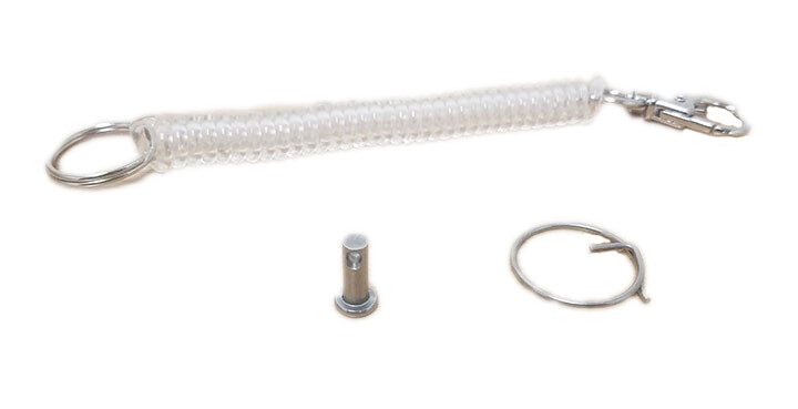 LABOR SAVER TETHER, 4" CURLY CORD W/SNAP, KEY RING, CLEVIS PIN