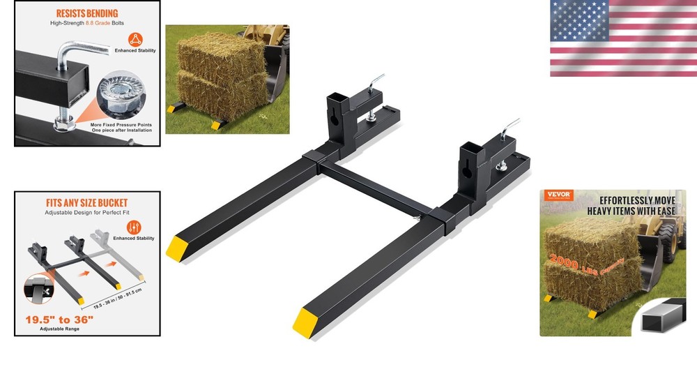 Versatile 2000 Lbs Pallet Forks with Stabilizer Bar for Safe Heavy Lifting