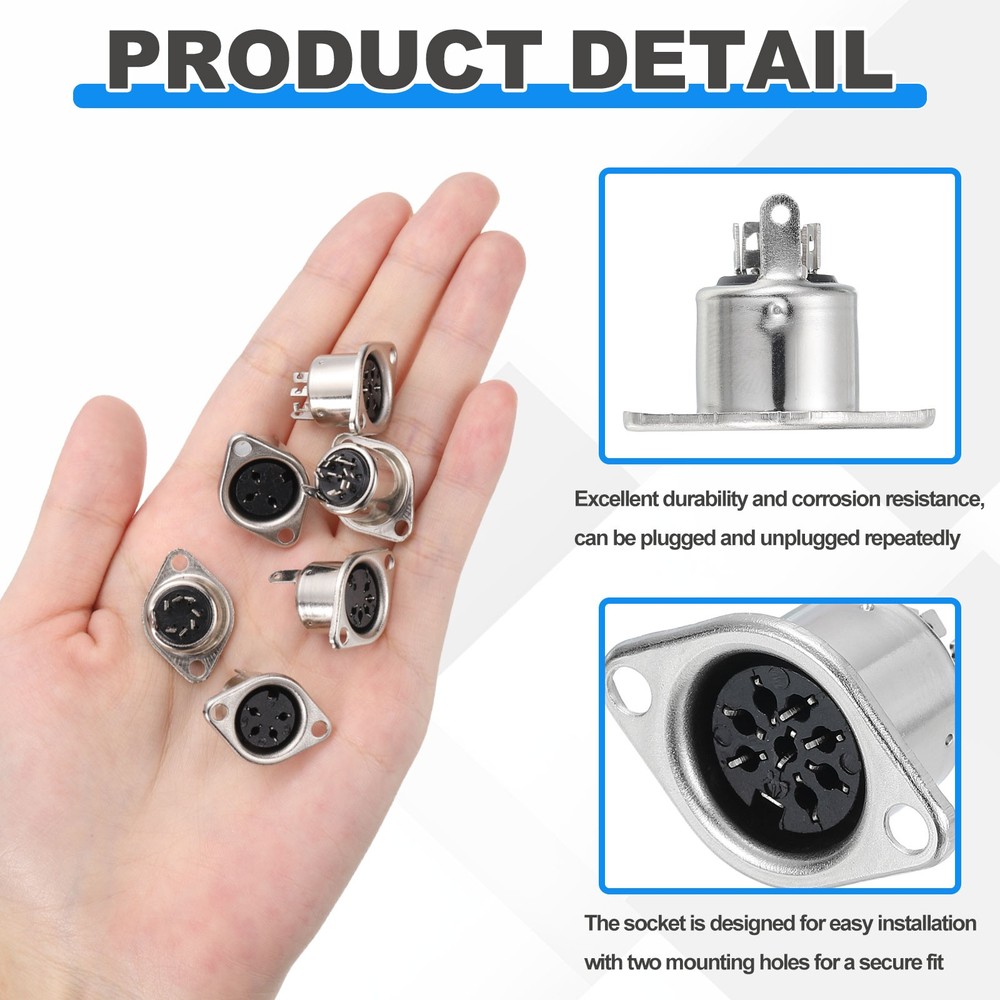 5-Pin DIN Socket Female Jack Socket Connector Panel Mount,Pack of 12 Silver Tone