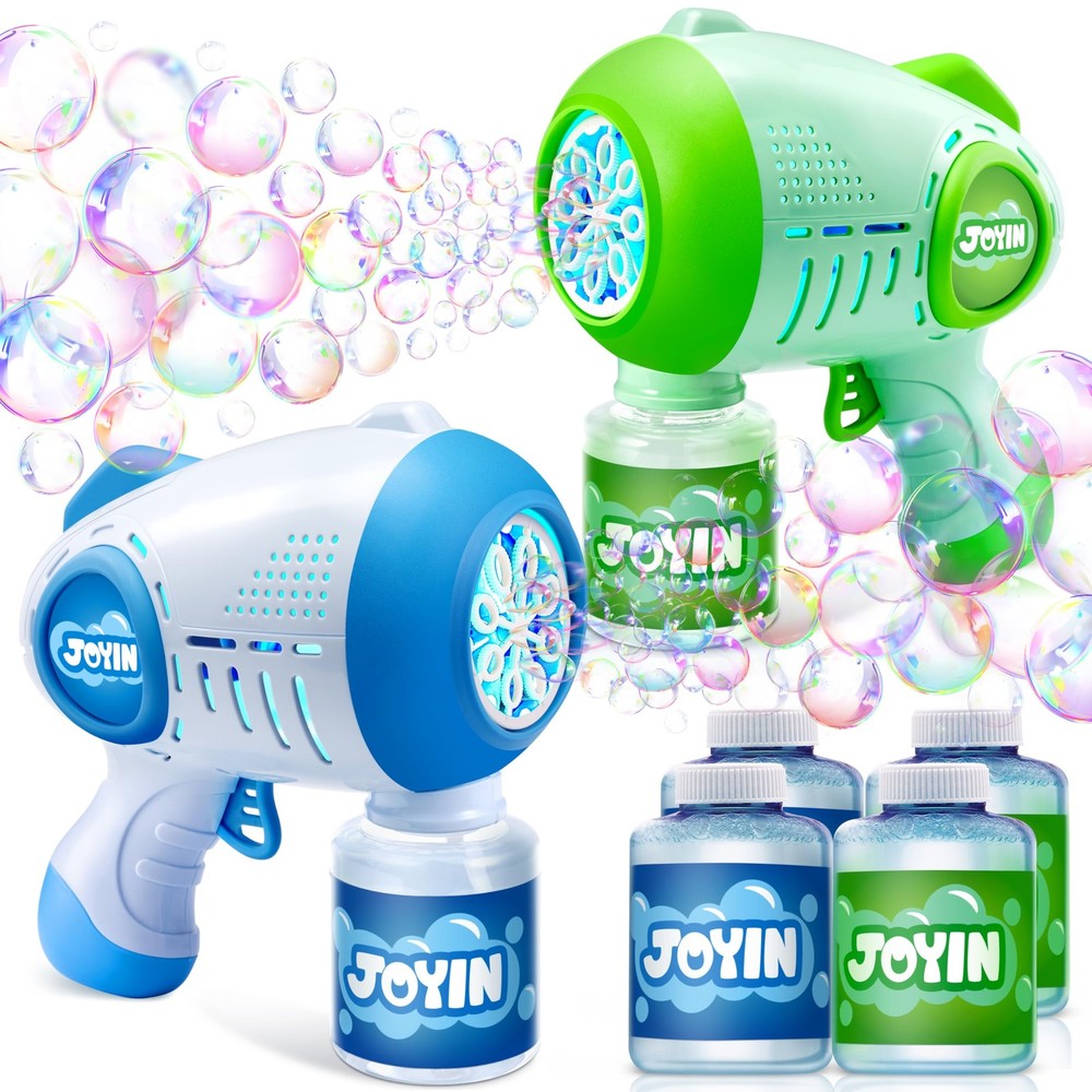 JOYIN 2 Kids Bubble Guns with 4 Bottles Solution, Automatic Bubble Machine Gun w