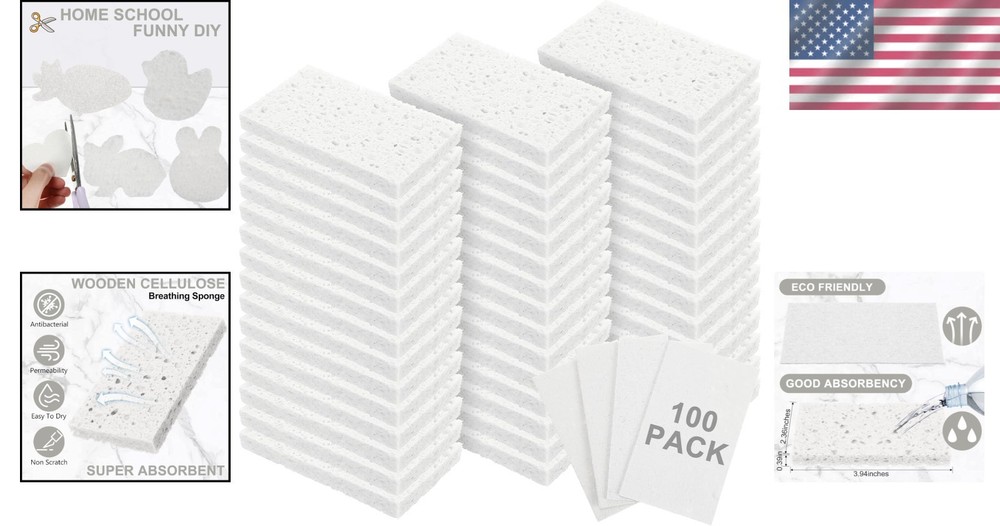 Durable Wood Pulp Sponges, 100 Pieces, White