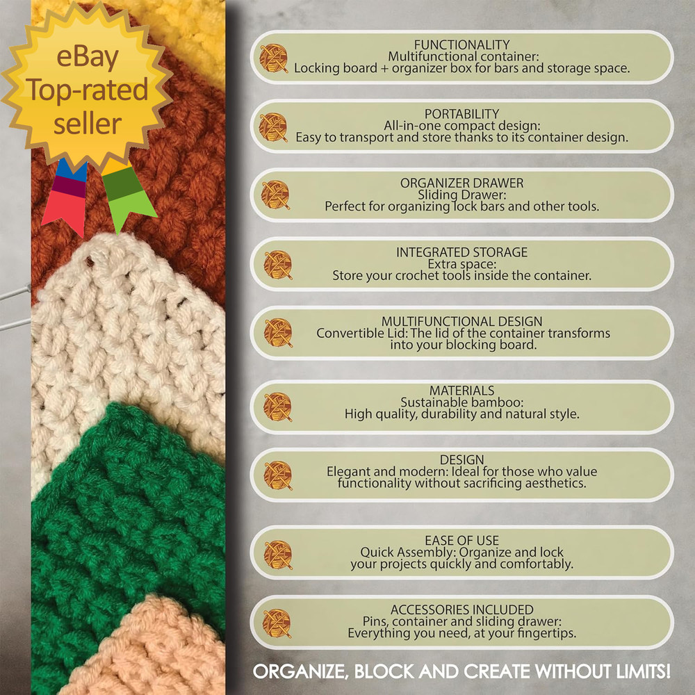 Crochet Blocking Board Multifunctional Container Pins for Granny Square Blocking