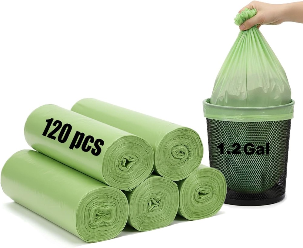 Compostable Small Trash Bags 1.2 Gallon 120 Count Green Biodegradable