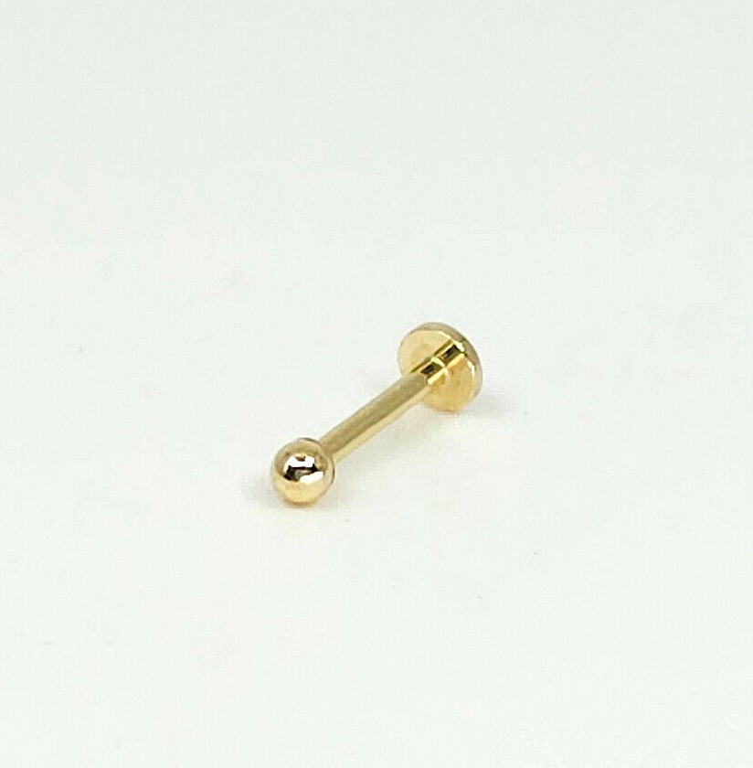 14K Solid Gold Tiny 2mm Ball Internally Threaded Labret Stud Earring(18Gauge)