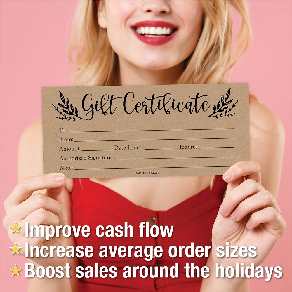 25 4x9 Rustic Blank Gift Certificates for Inches, Greenery