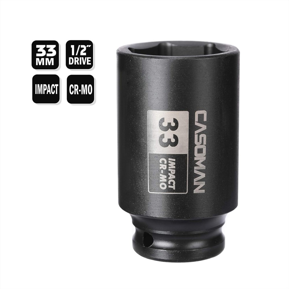 33 mm Deep 6 PT Impact Socket - Durable Chrome Molybdenum Steel
