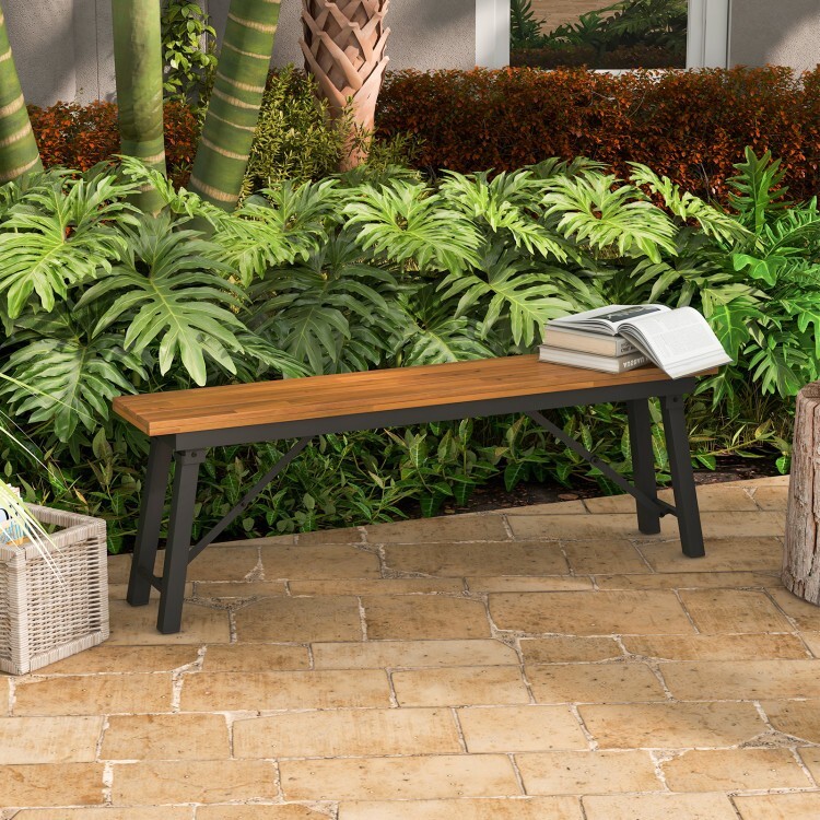Indoor Outdoor Folding Acacia Wood Dining Benches Rectangular Camping Benches