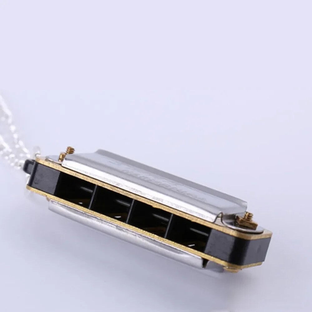 Metal Chain Silver Tone Necklace Design Mini Harmonica