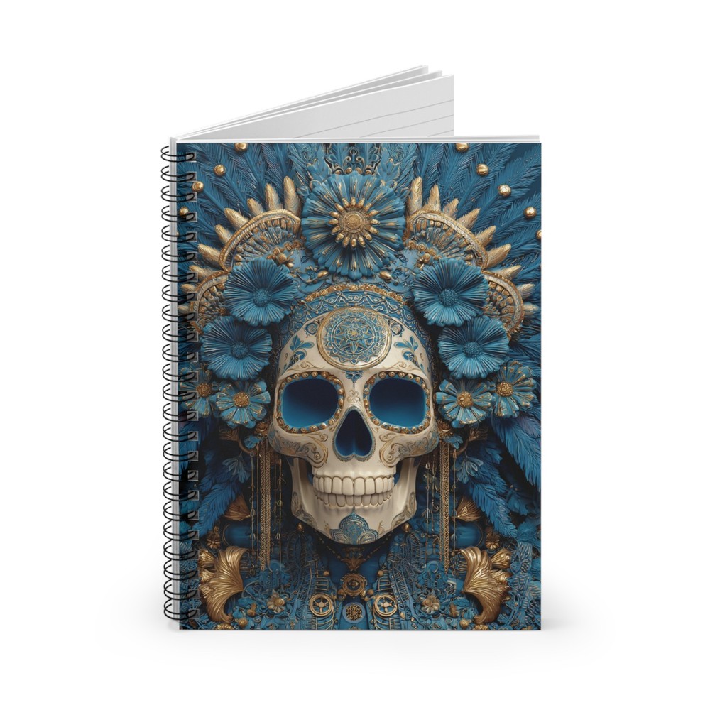 Turquoise Floral Sugar Skull Spiral Notebook