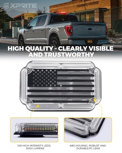 108 LED Roof Top Strobe Light, US Flag Pattern Firefighter Flashing Light, Red
