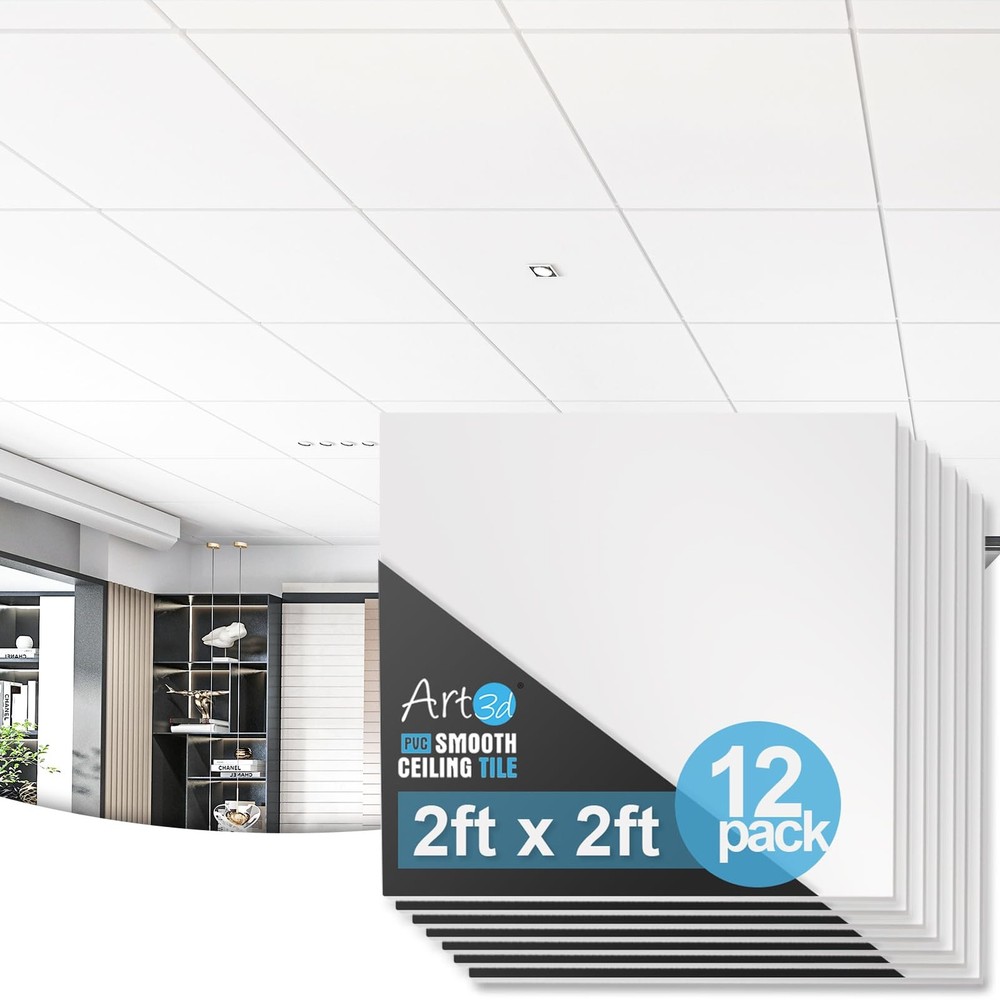 Art3d 12-Pack Smooth Drop Ceiling Tile 2ft x - 24*24, Off-White