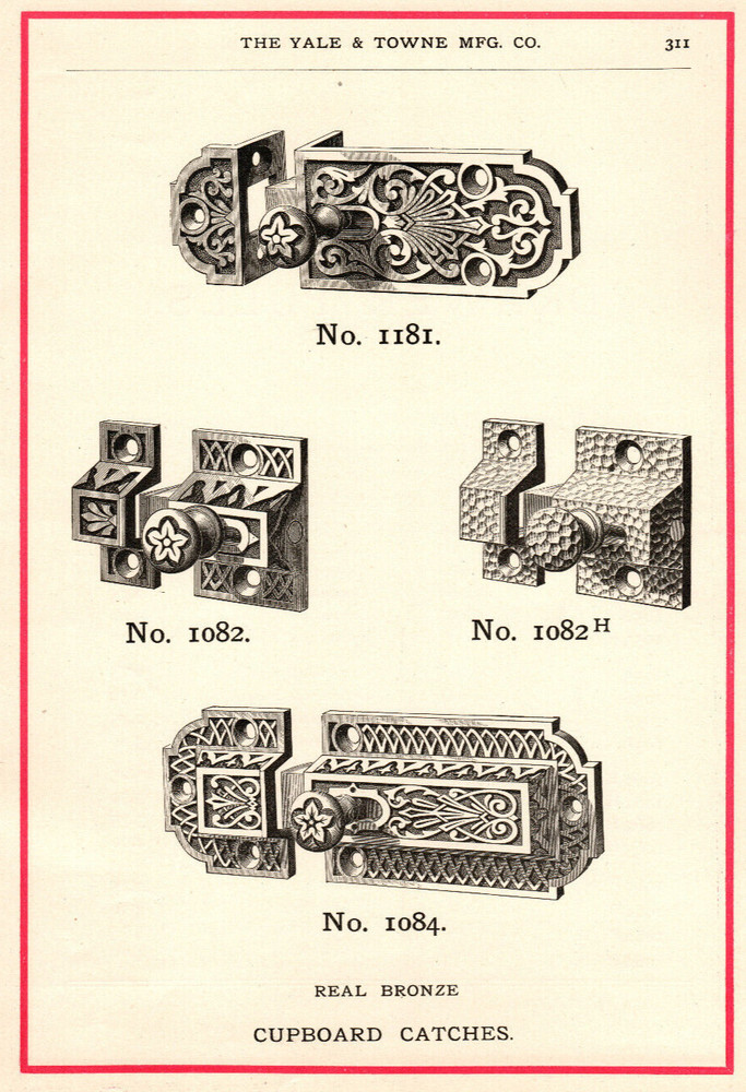 1884 Yale Lock Cupboard Catches Hardware Advertisement Catalog Page