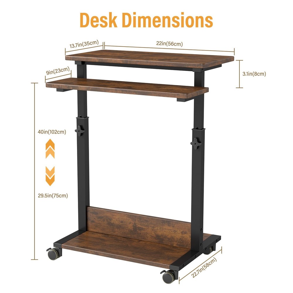 Small Standing Desk with Wheels,Small Mobile Computer Desks Adjustable Height...